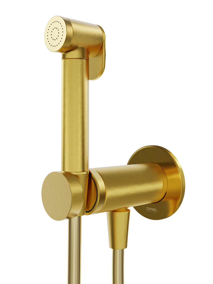 Гигиенический душ со смесителем Daniel Tokyo TX647P4DCDP, золото брашированное