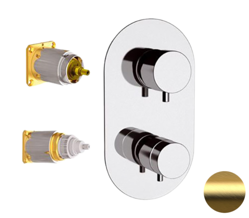 Смеситель термостатический для душа Daniel Suvi Thermo ST20612D3KBDP, золото брашированное