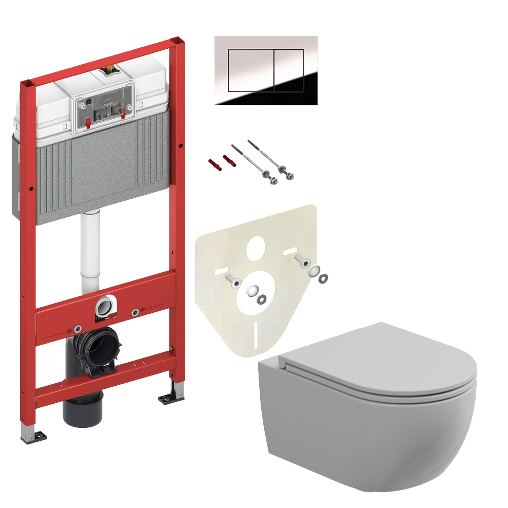Комплект: Подвесной унитаз с крышкой и креплением GSG Ceramic Design Like LKWCSO000+LKCOPRSLTICR000+ACS40EX, белый глянцевый + инсталляция TECE Base 9400412 c кнопкой