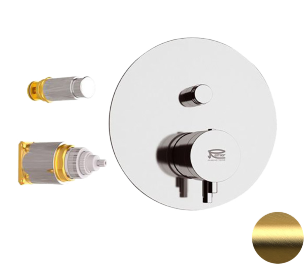 Смеситель термостатический для душа Remer Elegance NT09KBBG, золото брашированное