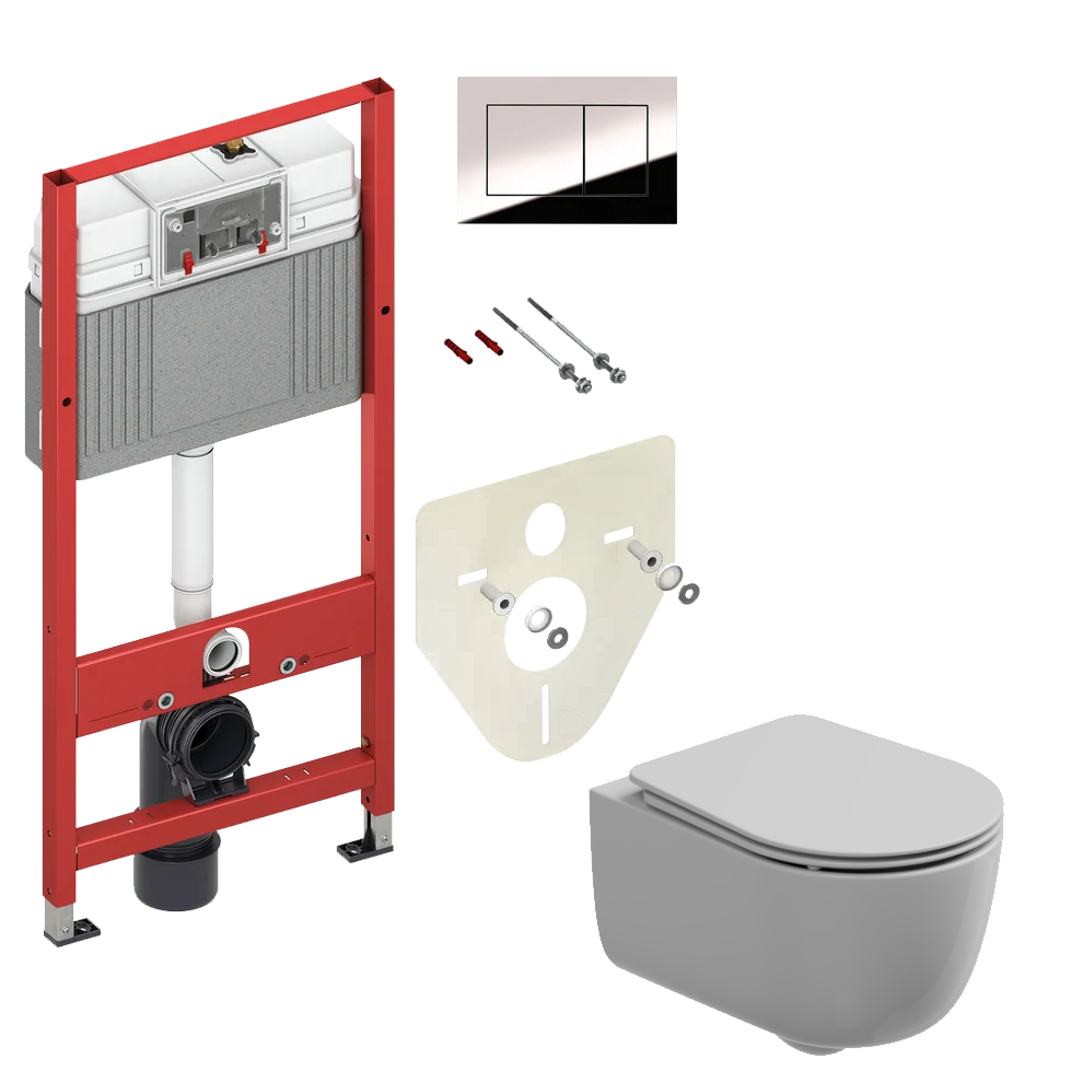 Комплект: Подвесной унитаз с крышкой и креплением GSG Ceramic Design Hit! HIWCSO000+HICOPRSLTICRCN000+ACS40EX, белый глянцевый + инсталляция TECE Profil 9400412 c кнопкой
