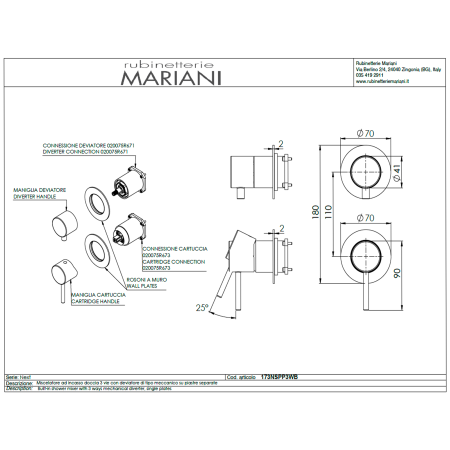 Смеситель для душа Mariani Next B14173NSPP3WB, черный матовый