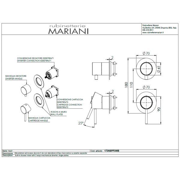 Смеситель для душа Mariani Next B37173NSPP3WB, белый матовый