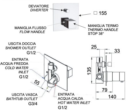 Смеситель термостатический для душа Remer Q-Elegance QT09