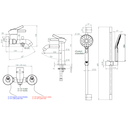 Набор смесителей для ванной комнаты Remer Metrica MC0512315LMPI