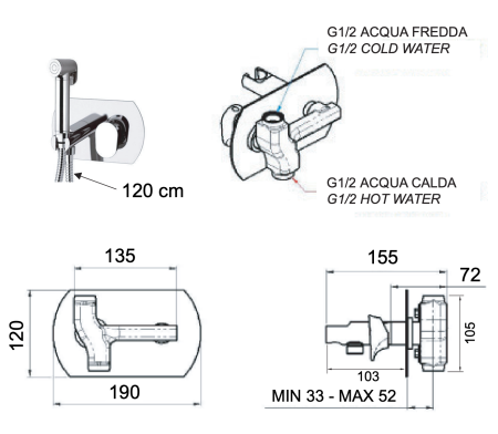 Гигиенический душ со смесителем Remer Vanity V60W