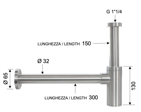 Сифон 1”1/4 Remer INOX SS958L, нержавеющая сталь