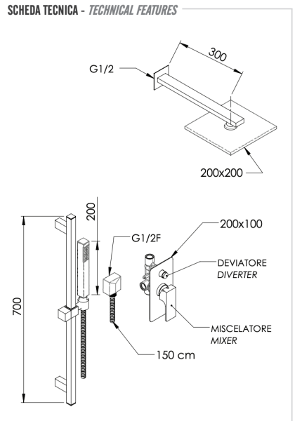 Комплект: Душевая система Remer Absolute AU09S01O20