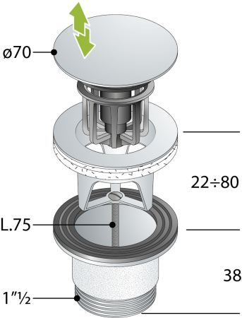 Донный клапан с переливом для ванны click-clack 1”1/2 OMP Tea Clicker 8334.060.6.XD, белый матовый