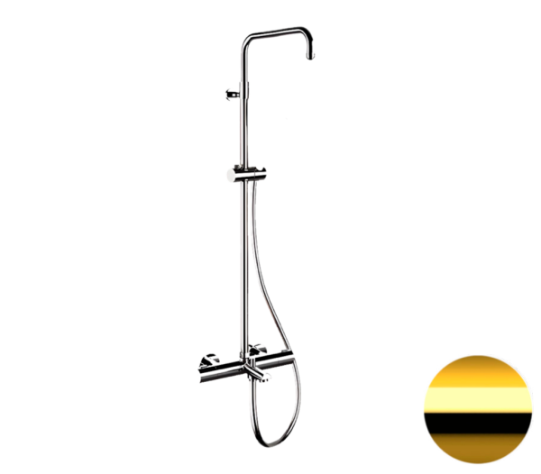 Душевая система термостатическая с изливом без верхнего и ручного душа Daniel X-Factor XF636DBASSDDP, золото брашированное