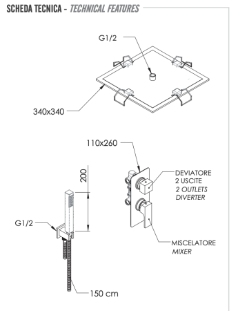 Комплект: Душевая система Remer Absolute AU92S02EFS34