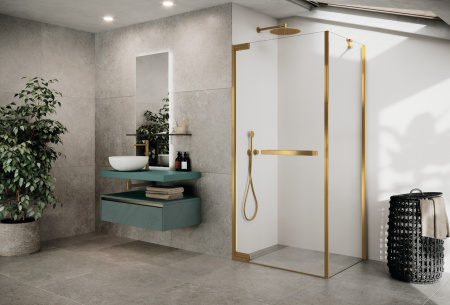 Боковая стенка 100 см (98-99,5x200) Novellini N180 N180FG100-1P, профиль Brushed Gold, стекло прозрачное CrystalClear