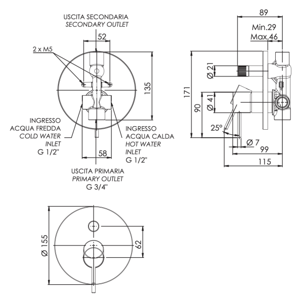 Смеситель для душа Remer X Style X09HXV, сталь