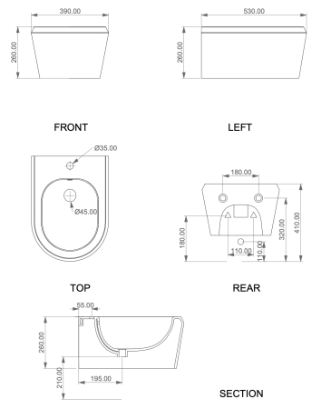 Биде подвесное GSG Ceramic Design Cruise CRBISO000, белый глянцевый