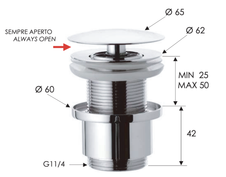 Донный клапан незапираемый без перелива 1”1/4 Remer 9072