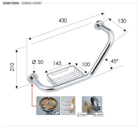 Поручень для ванной Remer RB480CR