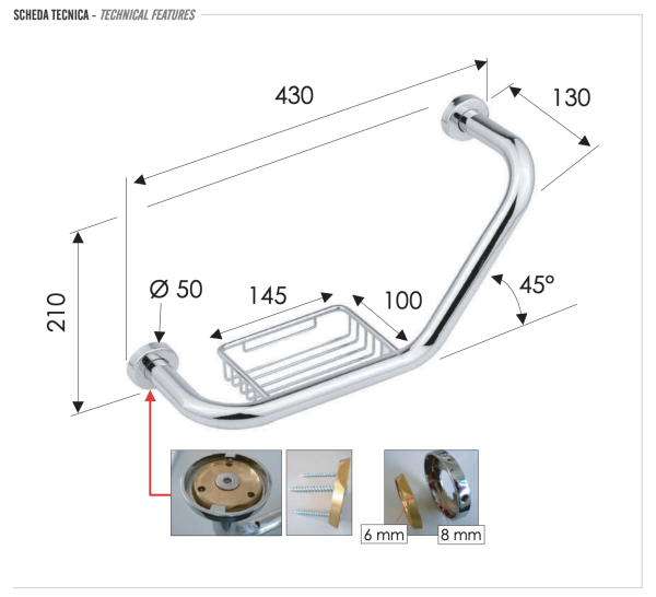 Поручень для ванной Remer RB480CR