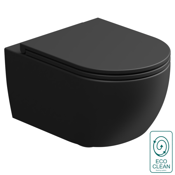 Чаша подвесного унитаза со смывом Eco Clean (торнадо) GSG Ceramic Design Like LKWCSOEC003, черный матовый