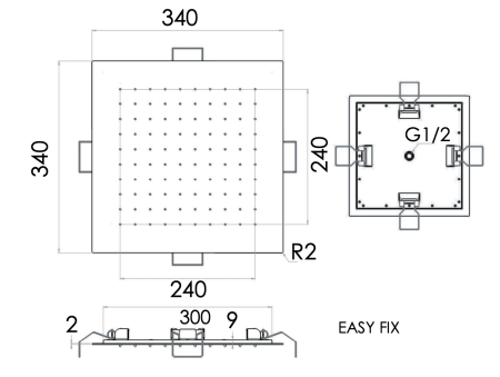 Верхний душ потолочный 34 см Remer INOX SS357EFS34