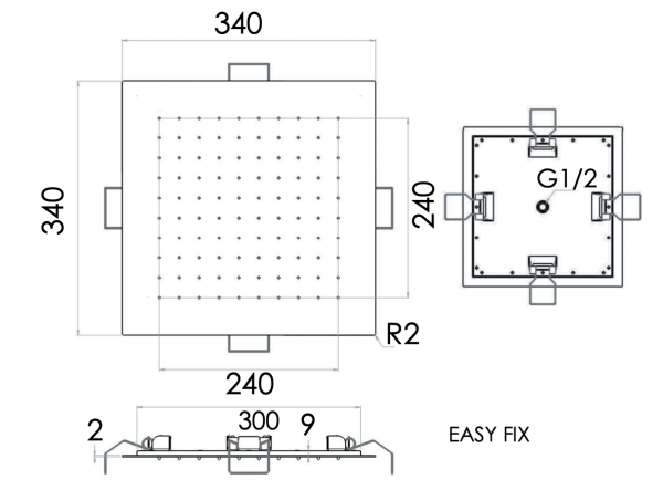 Верхний душ потолочный 34 см Remer INOX SS357EFS34