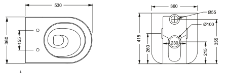 Чаша приставного унитаза Eco Clean (торнадо) GSG Ceramic Design PEWC01EC037P, Ice Matt