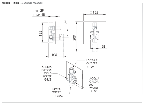 Смеситель для душа Remer Qubika Q09