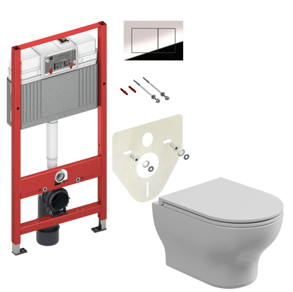 Комплект: Подвесной унитаз с крышкой и креплением GSG Ceramic Design Speed SPWCSO000+SPCOPRSLTICR000+ACS40EX, белый глянцевый + инсталляция TECE Profil 9400412 c кнопкой