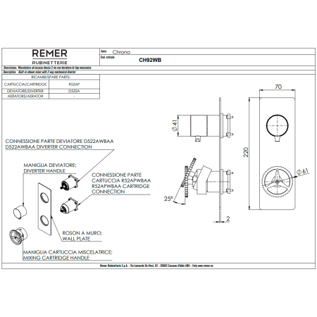 Смеситель для душа Remer Chrono CH92WBBO, белый матовый