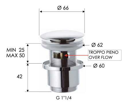 Донный клапан с переливом 1”1/4 Remer 905CC2114BO, белый матовый