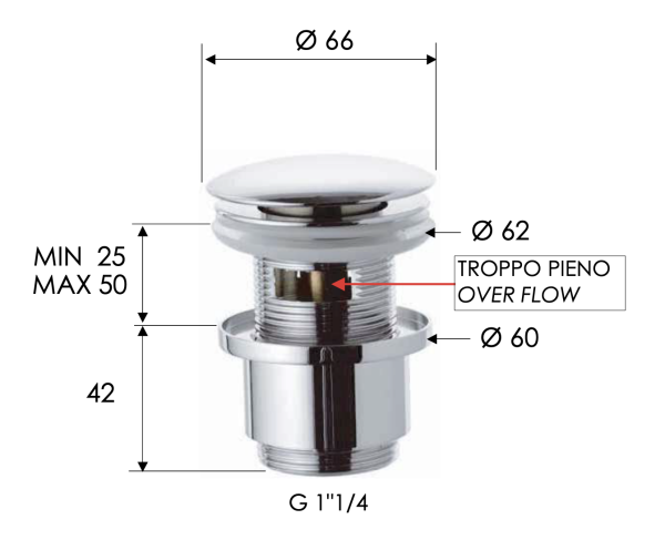 Донный клапан с переливом 1”1/4 Remer 905CC2114CFP, черный брашированный хром