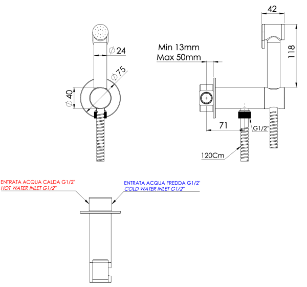 Гигиенический душ со смесителем Remer X Style X61PWRP, медь брашированная