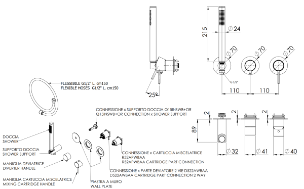 Смеситель для душа Remer X Style X97D2PWBCFP, черный брашированный хром
