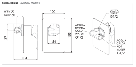 Смеситель для душа Remer Infinity I30BG, золото брашированное