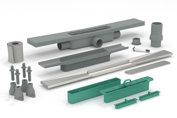 Дренажный канал 100 см, гидрозатвор, ABS, горизонтальный выход OMP Tea Emyflow 5963.404.8.3, золото брашированное