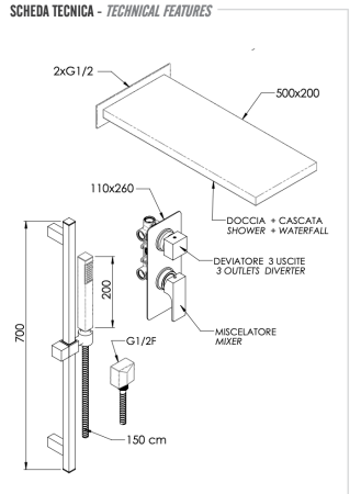 Комплект: Душевая система Remer Absolute AU93S01SSCA