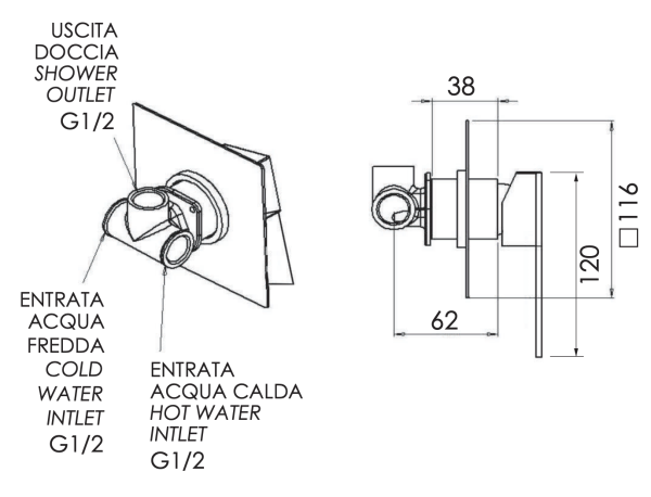 Смеситель для душа Remer Qubika Q30NO, черный матовый