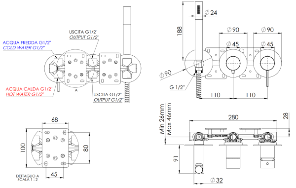 Смеситель для душа Remer Metrica MC97D3PBG, золото брашированное