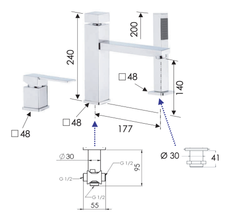 Смеситель для ванны Remer Qubika Q07
