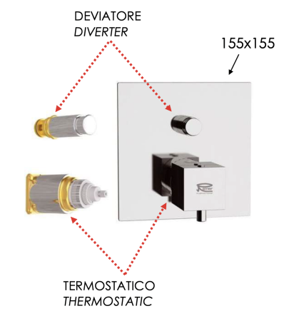 Смеситель термостатический для душа Remer Q-Elegance QT09KBXV, сталь