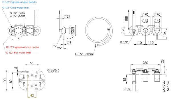 Смеситель для душа Remer X Style X97D3PCFP, черный брашированный хром