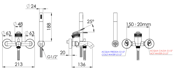 Смеситель для ванны Remer Atelier AL02BR, бронза масляная