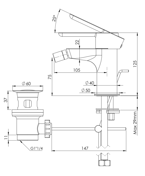 Смеситель для биде Mariani Winter A14493WN12, черный матовый