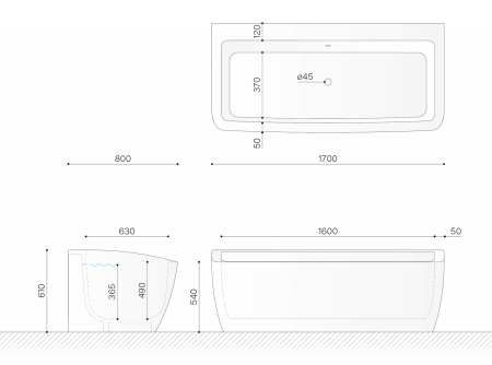 Ванна пристеночная 1700x800 мм Technova Wand VATWD, белый глянец