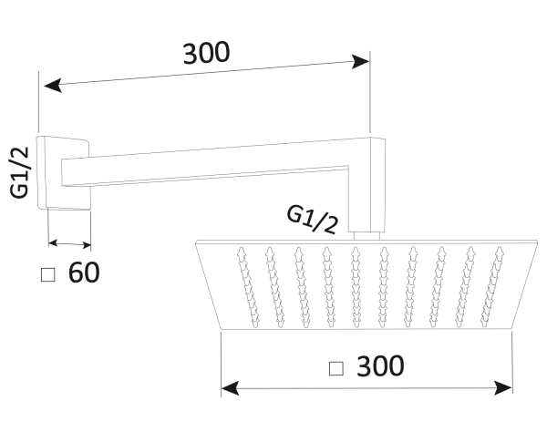 Верхний душ 30х30 см с кронштейном 30 см Mariani B1415Q0500, черный матовый