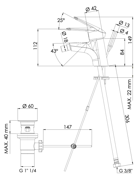 Смеситель для биде Mariani Essenza А00493ES
