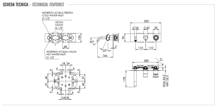 Смеситель для ванны Remer Element ET54D2XV, сталь