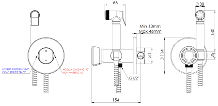 Гигиенический душ со смесителем Remer Element ET65XV, сталь
