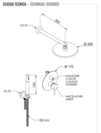 Душевая система Remer X Style X09S02OBG, золото брашированное