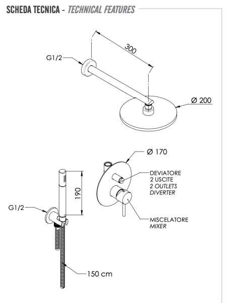 Душевая система Remer X Style X09S02ODO, золото глянцевое