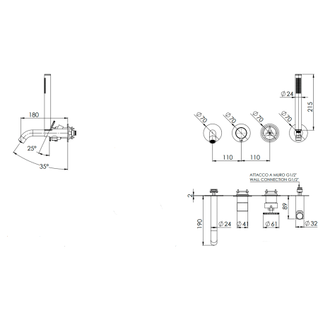 Смеситель для ванны Remer Chrono CH53D2PWBBO, белый матовый